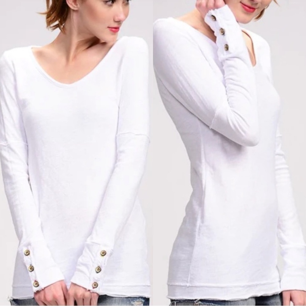 Americanable Women’s Wonderland Longsleeve Top V-Neck Boho in White S